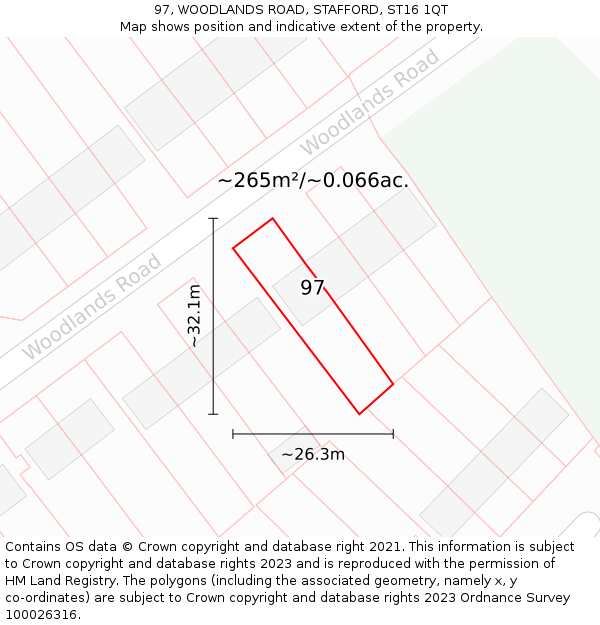 97, WOODLANDS ROAD, STAFFORD, ST16 1QT: Plot and title map