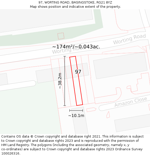 97, WORTING ROAD, BASINGSTOKE, RG21 8YZ: Plot and title map