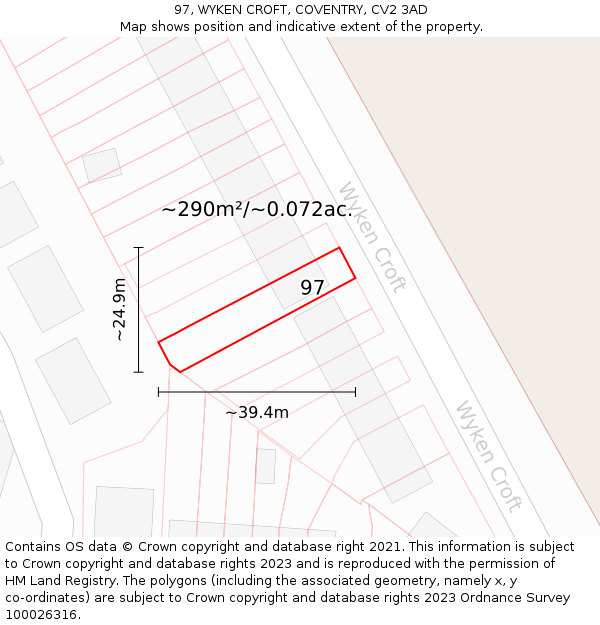 97, WYKEN CROFT, COVENTRY, CV2 3AD: Plot and title map