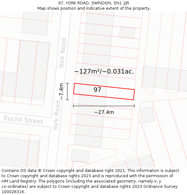 97, YORK ROAD, SWINDON, SN1 2JR: Plot and title map