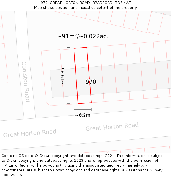 970, GREAT HORTON ROAD, BRADFORD, BD7 4AE: Plot and title map