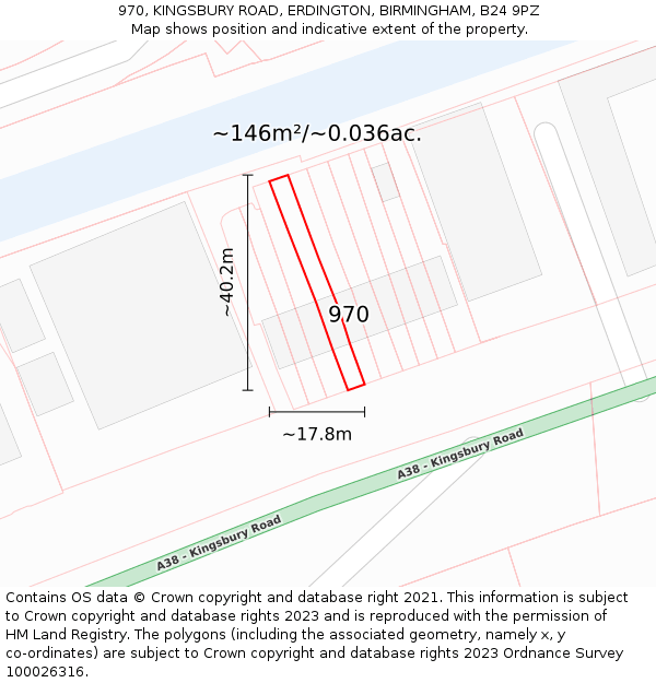 970, KINGSBURY ROAD, ERDINGTON, BIRMINGHAM, B24 9PZ: Plot and title map