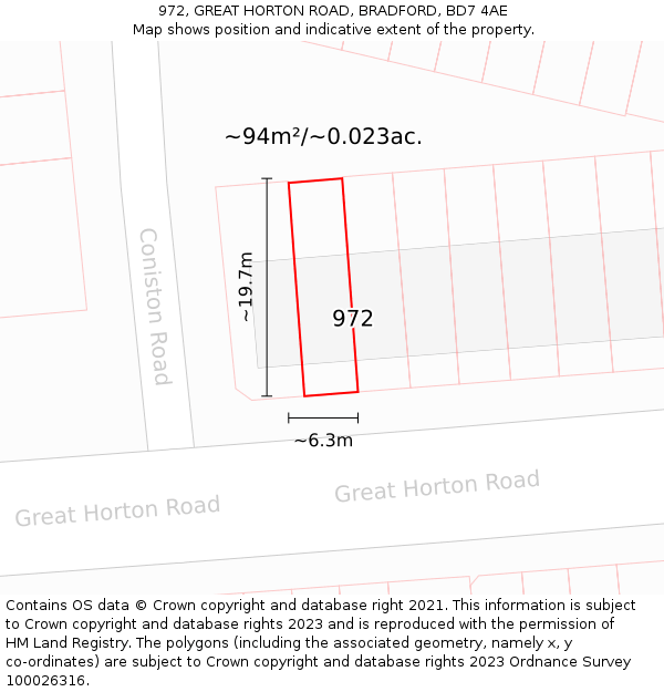 972, GREAT HORTON ROAD, BRADFORD, BD7 4AE: Plot and title map