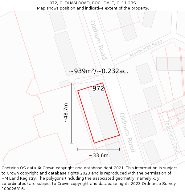 972, OLDHAM ROAD, ROCHDALE, OL11 2BS: Plot and title map