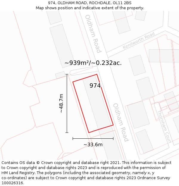 974, OLDHAM ROAD, ROCHDALE, OL11 2BS: Plot and title map