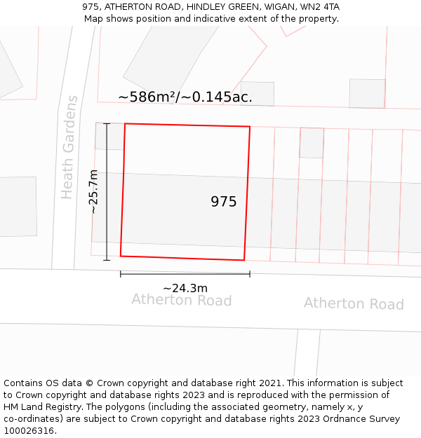 975, ATHERTON ROAD, HINDLEY GREEN, WIGAN, WN2 4TA: Plot and title map