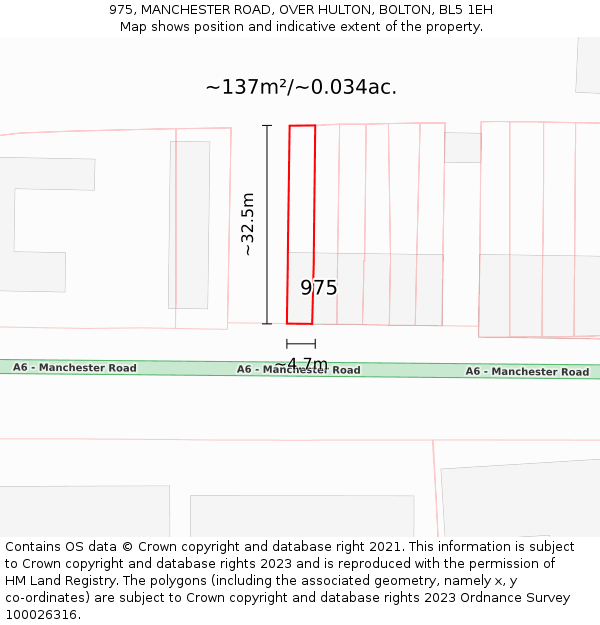 975, MANCHESTER ROAD, OVER HULTON, BOLTON, BL5 1EH: Plot and title map