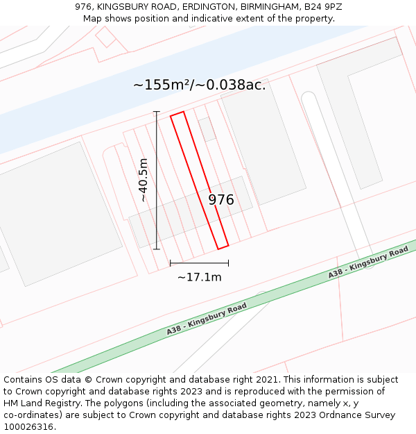 976, KINGSBURY ROAD, ERDINGTON, BIRMINGHAM, B24 9PZ: Plot and title map