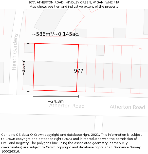 977, ATHERTON ROAD, HINDLEY GREEN, WIGAN, WN2 4TA: Plot and title map