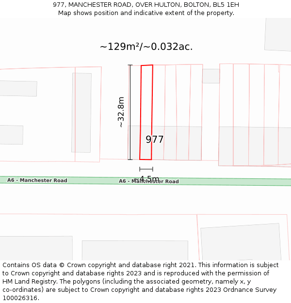 977, MANCHESTER ROAD, OVER HULTON, BOLTON, BL5 1EH: Plot and title map