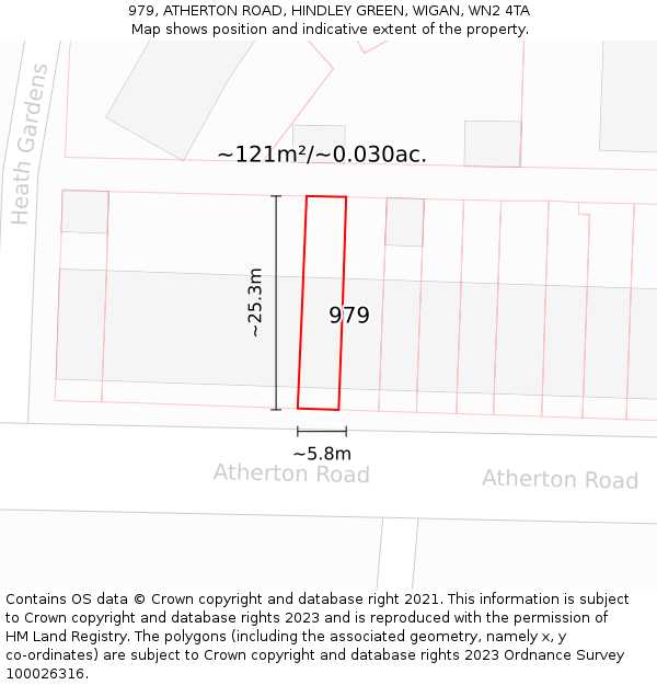 979, ATHERTON ROAD, HINDLEY GREEN, WIGAN, WN2 4TA: Plot and title map