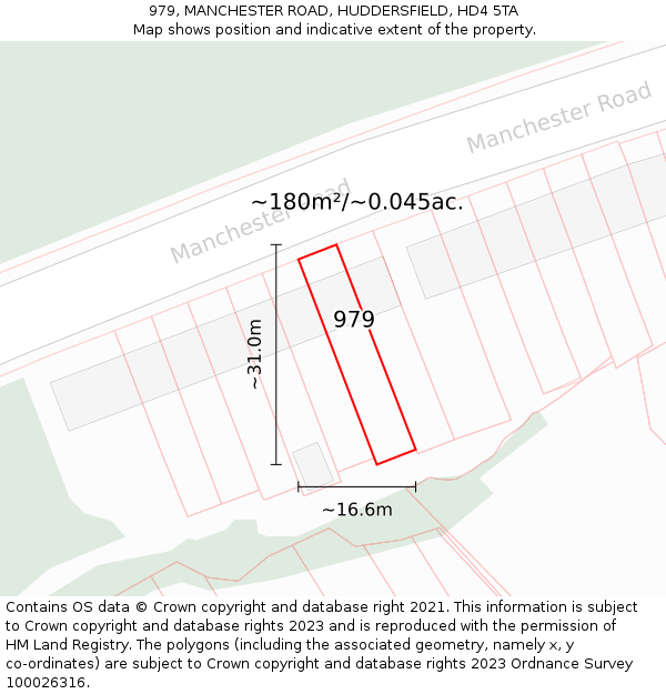 979, MANCHESTER ROAD, HUDDERSFIELD, HD4 5TA: Plot and title map