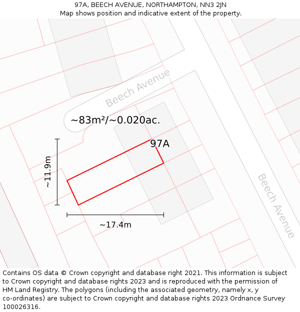 97A, BEECH AVENUE, NORTHAMPTON, NN3 2JN: Plot and title map