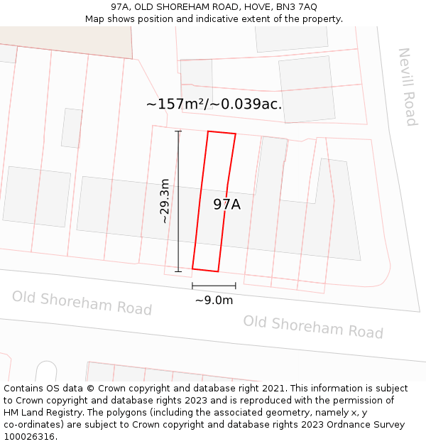 97A, OLD SHOREHAM ROAD, HOVE, BN3 7AQ: Plot and title map