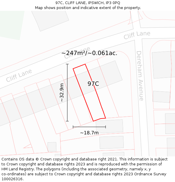 97C, CLIFF LANE, IPSWICH, IP3 0PQ: Plot and title map
