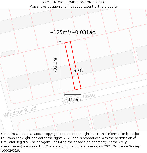 97C, WINDSOR ROAD, LONDON, E7 0RA: Plot and title map