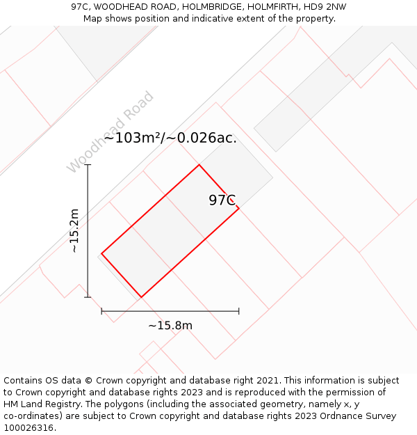 97C, WOODHEAD ROAD, HOLMBRIDGE, HOLMFIRTH, HD9 2NW: Plot and title map