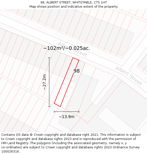 98, ALBERT STREET, WHITSTABLE, CT5 1HT: Plot and title map