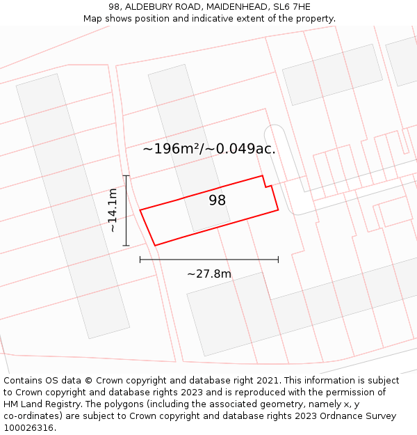 98, ALDEBURY ROAD, MAIDENHEAD, SL6 7HE: Plot and title map
