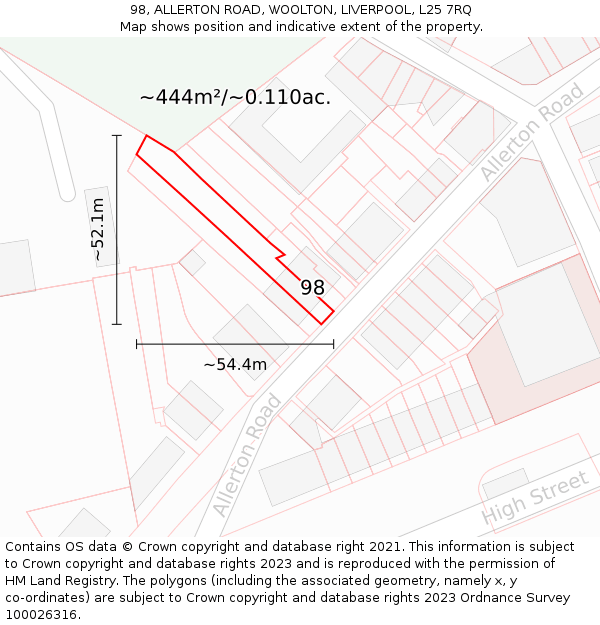 98, ALLERTON ROAD, WOOLTON, LIVERPOOL, L25 7RQ: Plot and title map