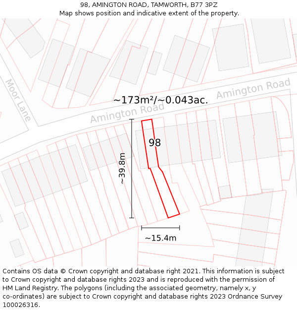 98, AMINGTON ROAD, TAMWORTH, B77 3PZ: Plot and title map