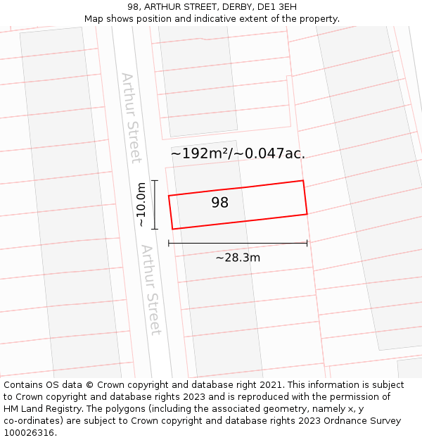 98, ARTHUR STREET, DERBY, DE1 3EH: Plot and title map