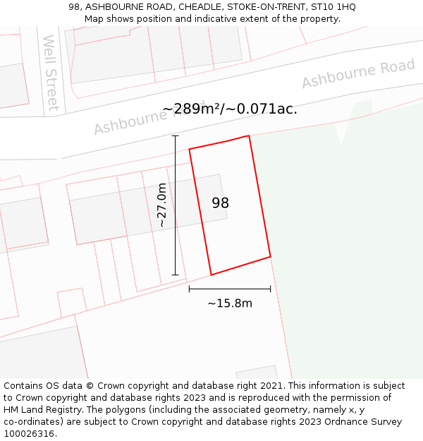 98, ASHBOURNE ROAD, CHEADLE, STOKE-ON-TRENT, ST10 1HQ: Plot and title map
