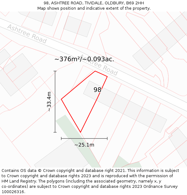 98, ASHTREE ROAD, TIVIDALE, OLDBURY, B69 2HH: Plot and title map
