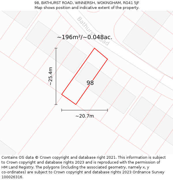98, BATHURST ROAD, WINNERSH, WOKINGHAM, RG41 5JF: Plot and title map