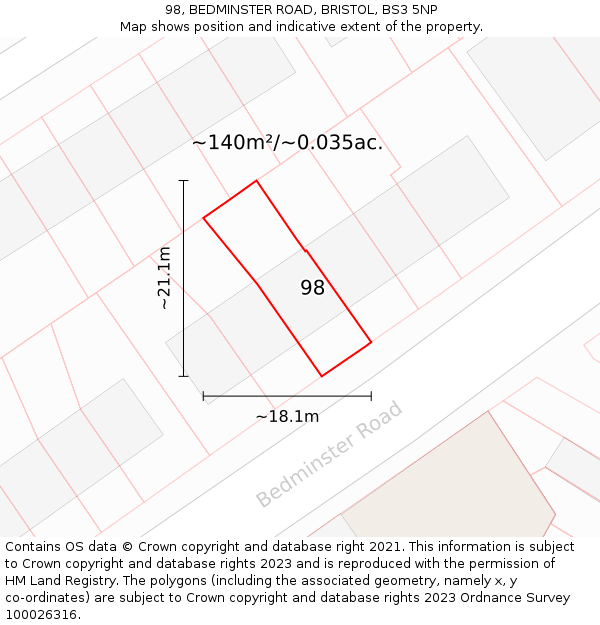 98, BEDMINSTER ROAD, BRISTOL, BS3 5NP: Plot and title map