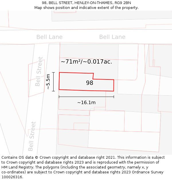 98, BELL STREET, HENLEY-ON-THAMES, RG9 2BN: Plot and title map