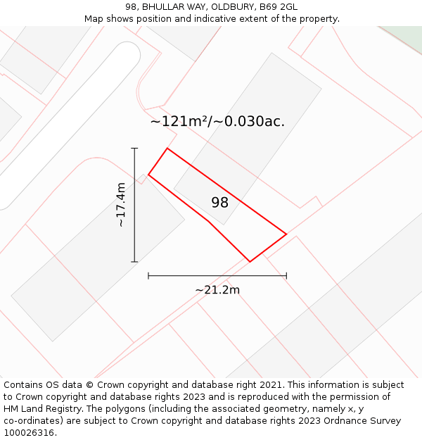 98, BHULLAR WAY, OLDBURY, B69 2GL: Plot and title map