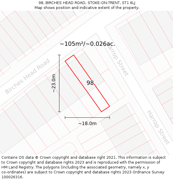 98, BIRCHES HEAD ROAD, STOKE-ON-TRENT, ST1 6LJ: Plot and title map
