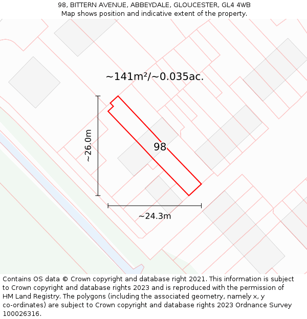 98, BITTERN AVENUE, ABBEYDALE, GLOUCESTER, GL4 4WB: Plot and title map