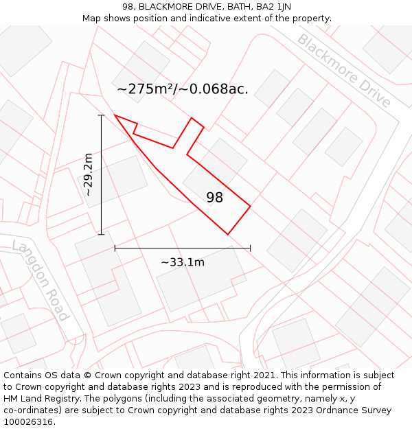 98, BLACKMORE DRIVE, BATH, BA2 1JN: Plot and title map