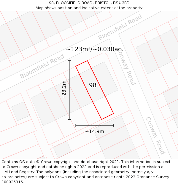 98, BLOOMFIELD ROAD, BRISTOL, BS4 3RD: Plot and title map