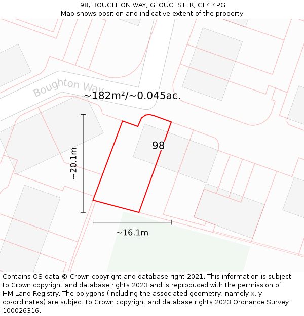 98, BOUGHTON WAY, GLOUCESTER, GL4 4PG: Plot and title map