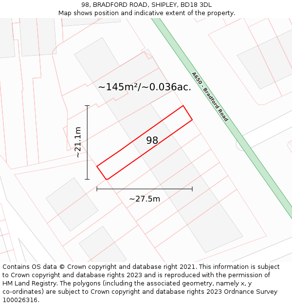98, BRADFORD ROAD, SHIPLEY, BD18 3DL: Plot and title map