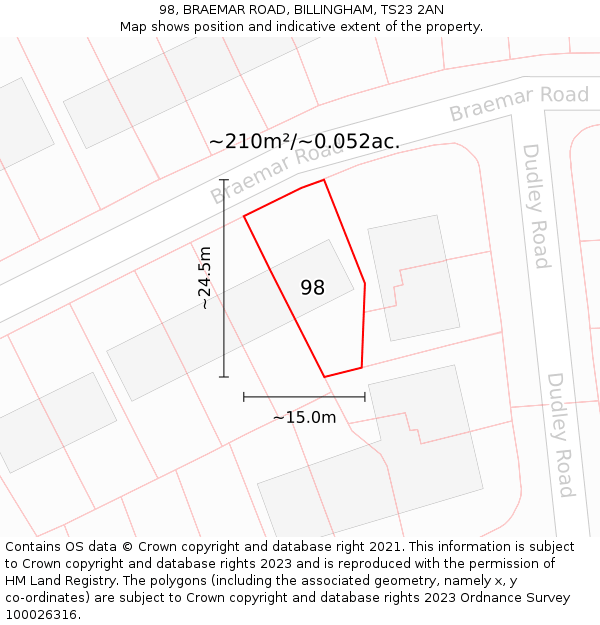 98, BRAEMAR ROAD, BILLINGHAM, TS23 2AN: Plot and title map
