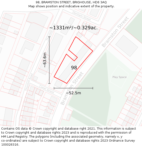 98, BRAMSTON STREET, BRIGHOUSE, HD6 3AQ: Plot and title map