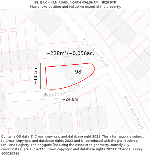 98, BRICK KILN ROAD, NORTH WALSHAM, NR28 9XR: Plot and title map