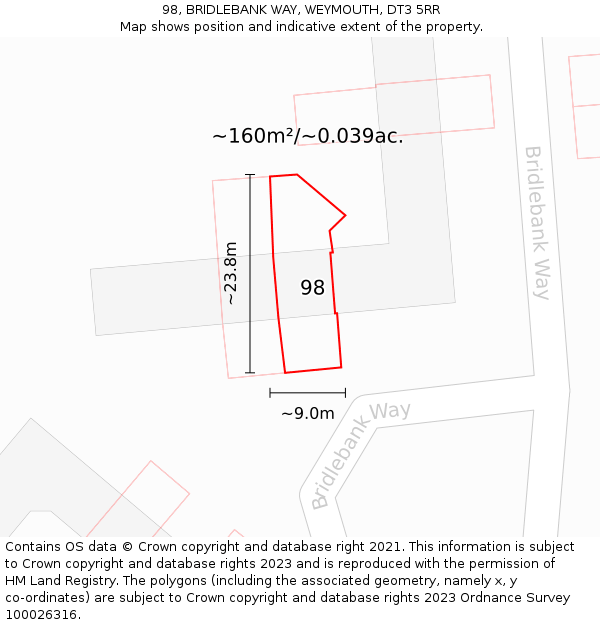 98, BRIDLEBANK WAY, WEYMOUTH, DT3 5RR: Plot and title map