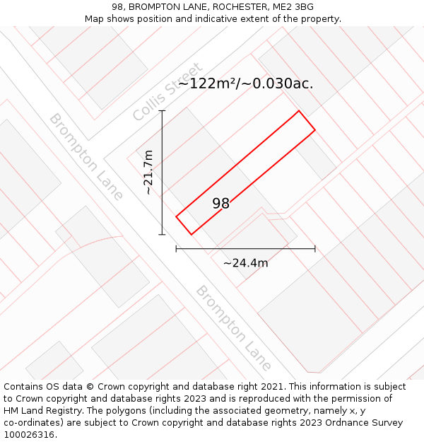 98, BROMPTON LANE, ROCHESTER, ME2 3BG: Plot and title map