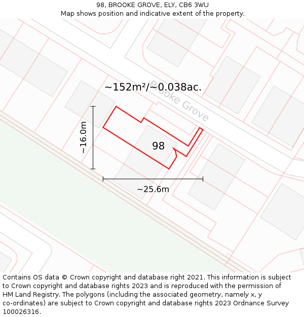 98, BROOKE GROVE, ELY, CB6 3WU: Plot and title map