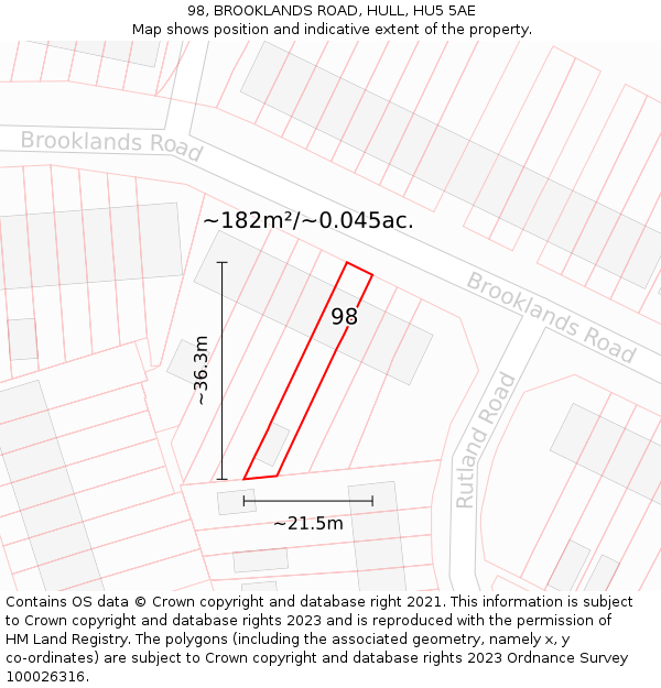 98, BROOKLANDS ROAD, HULL, HU5 5AE: Plot and title map