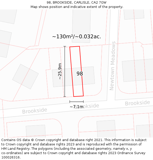 98, BROOKSIDE, CARLISLE, CA2 7GW: Plot and title map