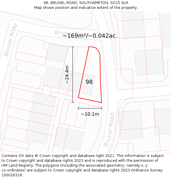 98, BRUNEL ROAD, SOUTHAMPTON, SO15 0LR: Plot and title map
