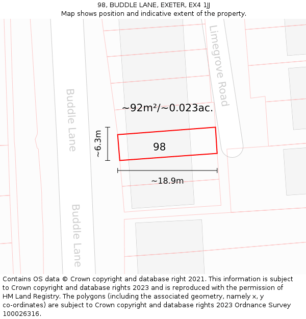 98, BUDDLE LANE, EXETER, EX4 1JJ: Plot and title map