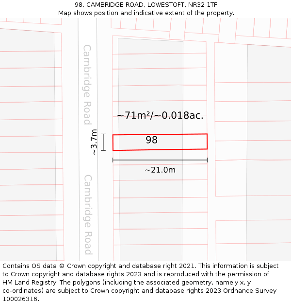 98, CAMBRIDGE ROAD, LOWESTOFT, NR32 1TF: Plot and title map