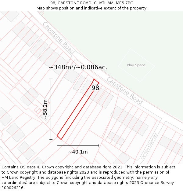 98, CAPSTONE ROAD, CHATHAM, ME5 7PG: Plot and title map